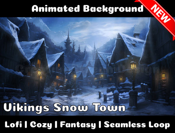 Animated Background | Vikings Snow Town | Twitch, Youtube, vTuber, Streaming, OBS, Overlay - Cute Cake Design