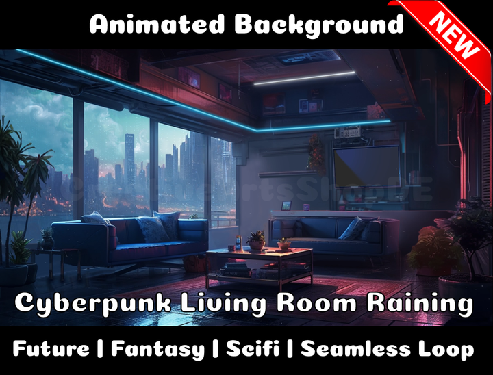 Animated Background | Cyberpunk Room Raining | Twitch, Youtube, vTuber, Streaming, OBS, Overlay - Cute Cake Design