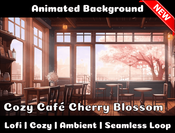 Animated Background | Cozy Cafe Cherry Blossom | Twitch, Youtube, vTuber, Streaming, OBS, Overlay - Cute Cake Design