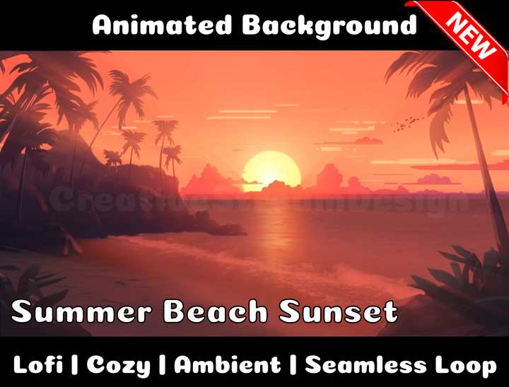 Animated Background | Summer Beach Sunset | Twitch, Youtube, vTuber, Streaming, OBS, Overlay - Cute Cake Design