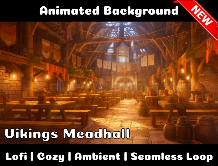 Animated Background | Vikings Meadhall | Twitch, Youtube, vTuber, Streaming, OBS, Overlay - Cute Cake Design