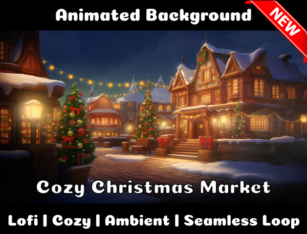 Animated Background | Cozy Christmas Market | Twitch, Youtube, vTuber, Streaming, OBS, Overlay