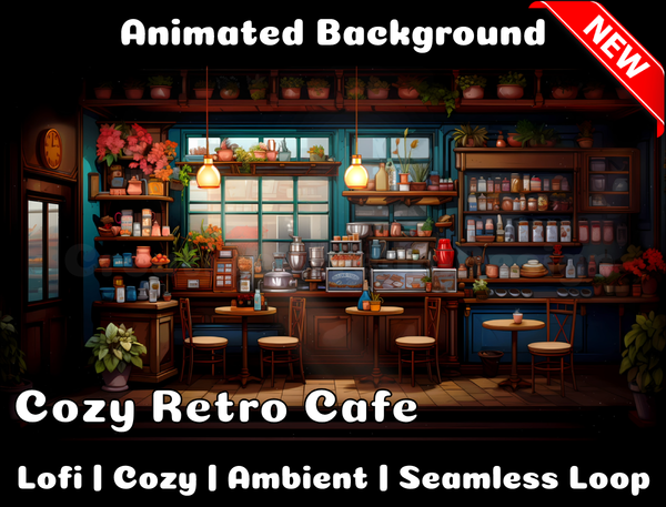 Animated Background | Cozy Retro Cafe | Twitch, Youtube, vTuber, Streaming, OBS, Overlay