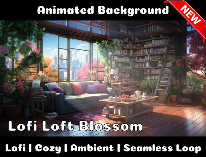 Animated Background | Lofi Loft Blossom | Twitch, Youtube, vTuber, Streaming, OBS, Overlay - Cute Cake Design