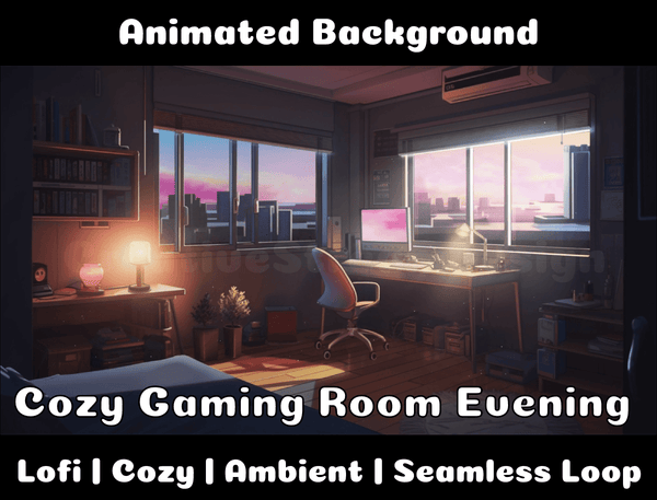 Animated Background | Cozy Gaming Room Evening | Twitch, Youtube, vTuber, Streaming, OBS, Overlay - Cute Cake Design