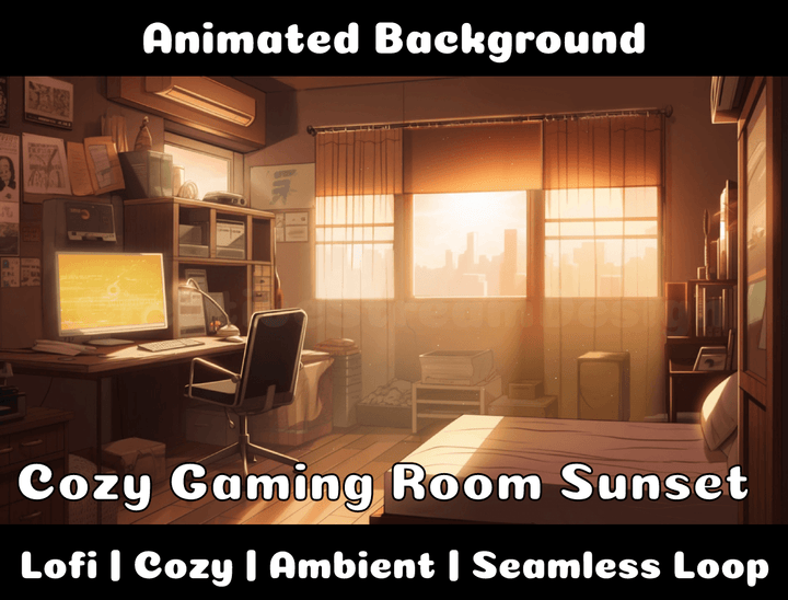 Animated Background | Cozy Gaming Room Sunset | Twitch, Youtube, vTuber, Streaming, OBS, Overlay - Cute Cake Design