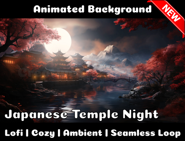 Animated Background | Japanese Temple Night | Twitch, Youtube, vTuber, Streaming, OBS, Overlay - Cute Cake Design