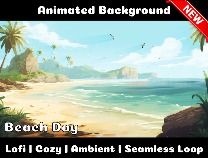 Animated Background | Beach Day | Twitch, Youtube, vTuber, Streaming, OBS, Overlay - Cute Cake Design