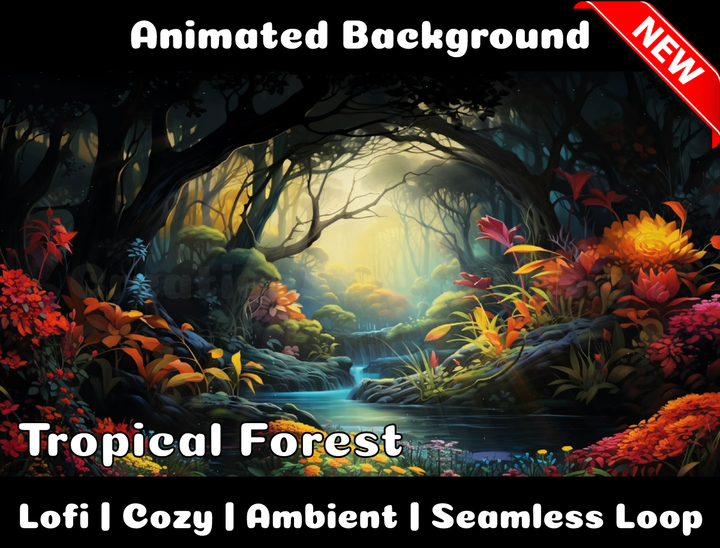 Animated Background | Tropical Forest | Twitch, Youtube, vTuber, Streaming, OBS, Overlay - Cute Cake Design