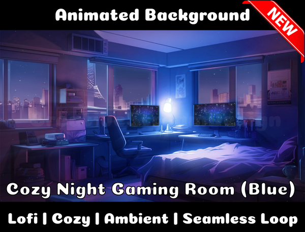 Animated Background | Cozy Night Gaming Room | Twitch, Youtube, vTuber, Streaming, OBS, Overlay