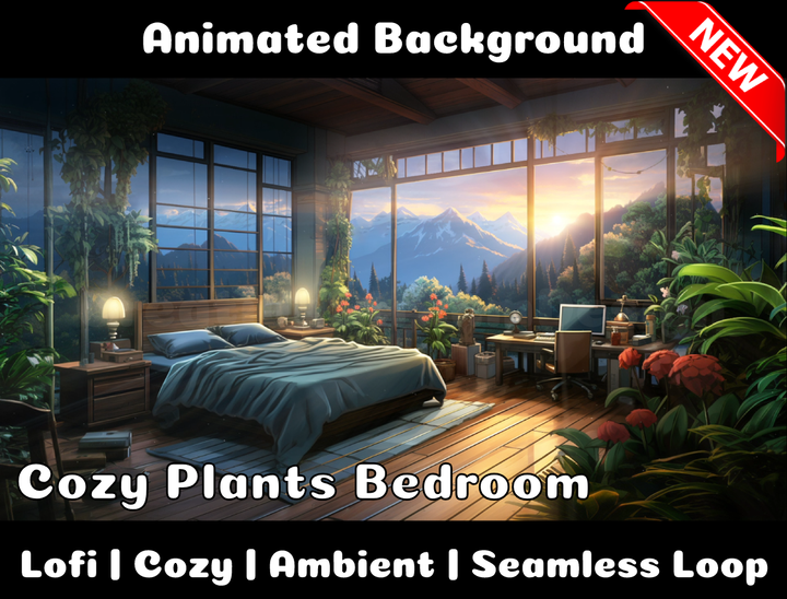 Animated Background | Cozy Plants Bedroom | Twitch, Youtube, vTuber, Streaming, OBS, Overlay - Cute Cake Design