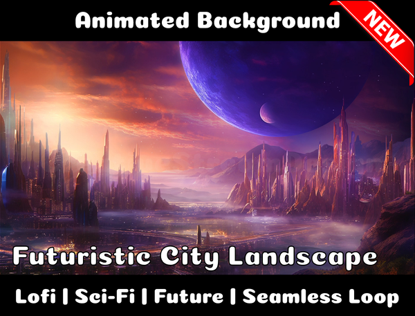 Animated Background | Futuristic City Landscape | Twitch, Youtube, vTuber, Streaming, OBS, Overlay - Cute Cake Design