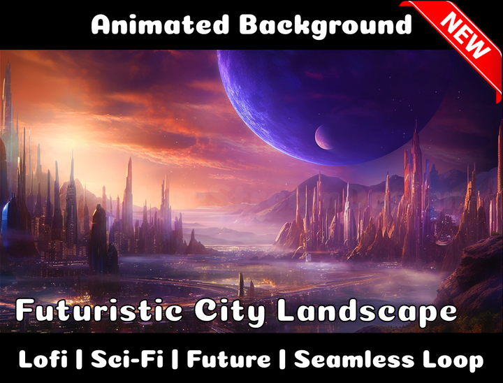 Animated Background | Futuristic City Landscape | Twitch, Youtube, vTuber, Streaming, OBS, Overlay - Cute Cake Design