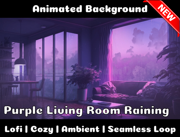 Animated Background | Purple Living Room Raining | Twitch, Youtube, vTuber, Streaming, OBS, Overlay - Cute Cake Design