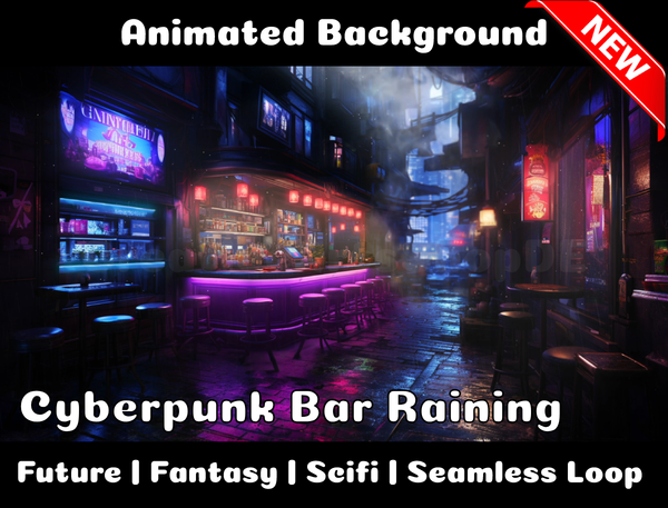 Animated Background | Cyberpunk Bar Raining | Twitch, Youtube, vTuber, Streaming, OBS, Overlay - Cute Cake Design