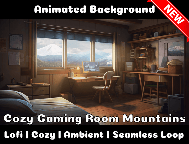 Animated Background | Cozy Gaming Room Mountains | Twitch, Youtube, vTuber, Streaming, OBS, Overlay - Cute Cake Design