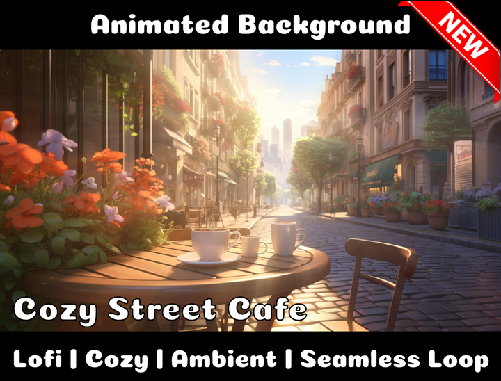 Animated Background | Cozy Street Café | Twitch, Youtube, vTuber, Streaming, OBS, Overlay - Cute Cake Design