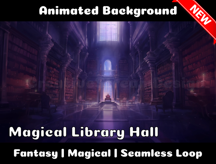 Animated Background | Magical Library Hall | Twitch, Youtube, vTuber, Streaming, OBS, Overlay - Cute Cake Design