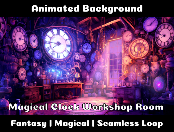 Animated Background | Magical Clock Workshop Room | Twitch, Youtube, vTuber, Streaming, OBS, Overlay - Cute Cake Design