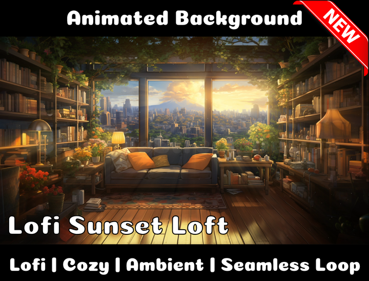 Animated Background | Lofi Sunset Loft | Twitch, Youtube, vTuber, Streaming, OBS, Overlay - Cute Cake Design