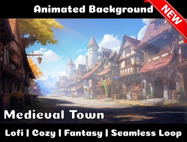 Animated Background | Medieval Town | Twitch, Youtube, vTuber, Streaming, OBS, Overlay - Cute Cake Design