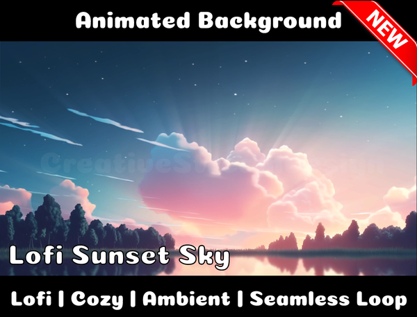 Animated Background | Lofi Sunset Sky | Twitch, Youtube, vTuber, Streaming, OBS, Overlay - Cute Cake Design