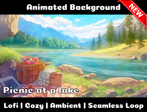 Animated Background | Picnic at a lake | Twitch, Youtube, vTuber, Streaming, OBS, Overlay - Cute Cake Design